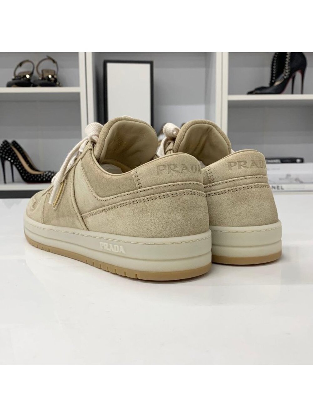 Prada Downtown Logo Delave Suede Sneakers Beige - Picture 4 of 10